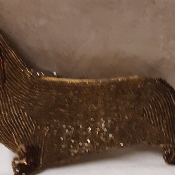 Vintage Gold Light Brown Hand Beaded Dachshund Dog Coin Purse Wallet Rare Unused - Picture 8 of 13